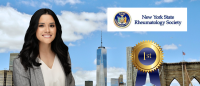 Image of Giovanna Rosas, MD in front of an image of NYC skyline. NYSRS logo on the right.